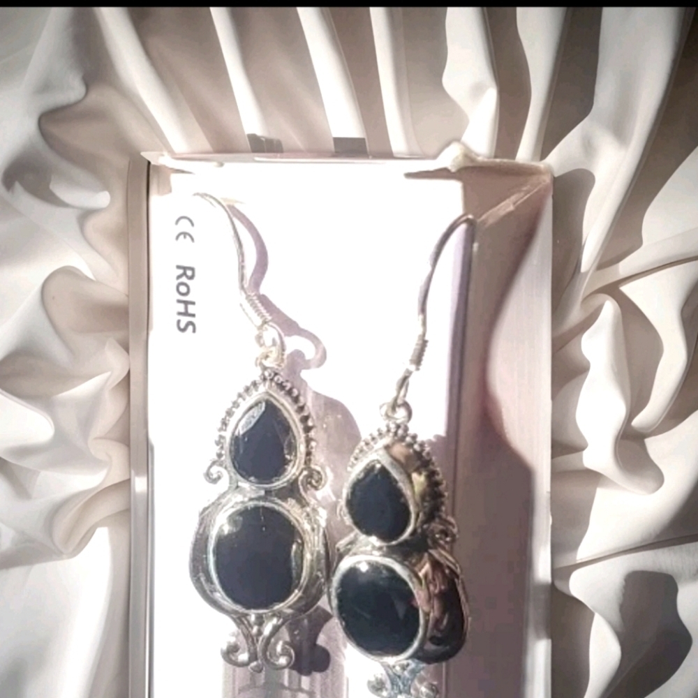 Bali Legacy Elite Shungite 1.5 inch Dangle Silver Earrings